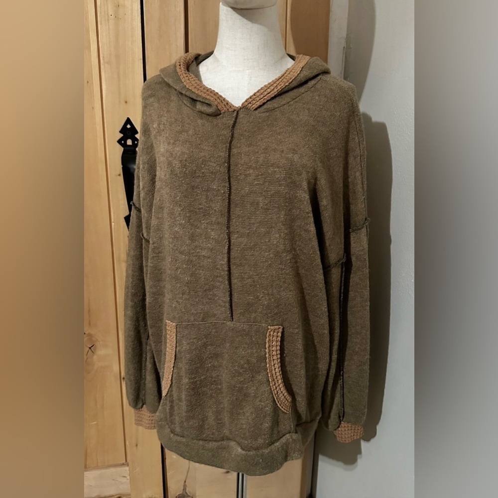 BiBi Olive Hooded Terry Hoodie Oversized Pullover Sweater - Picture 4 of 7
